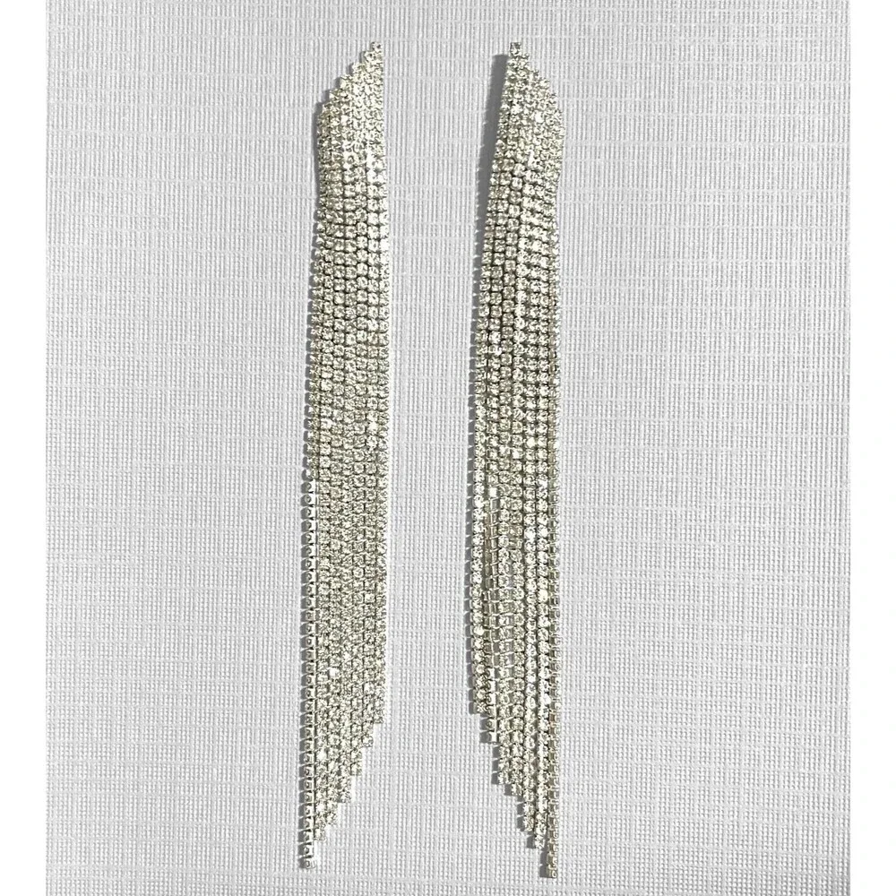 Waterfall Rhinestone Earrings Dangle Fringe Crystal 5